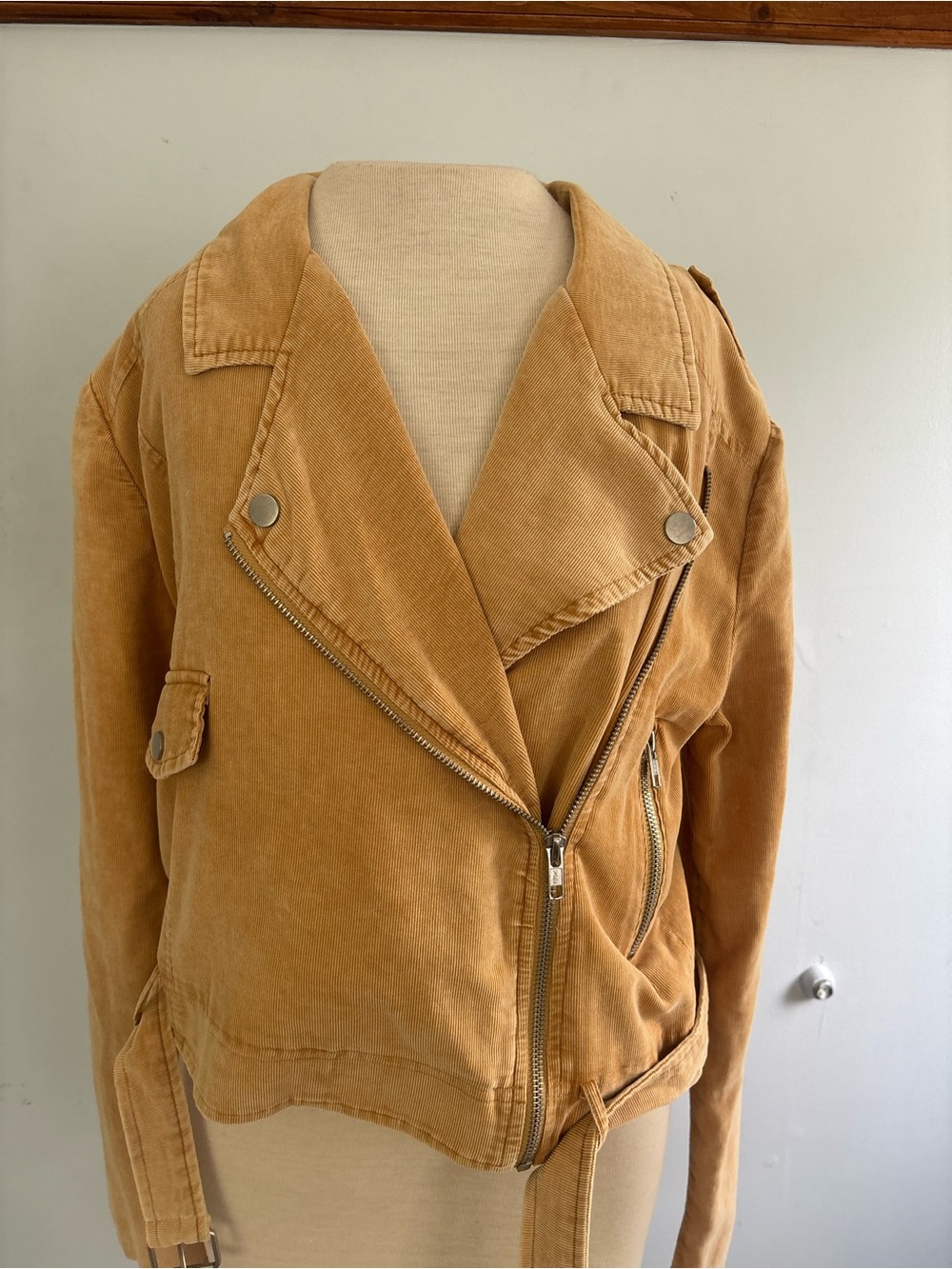 Sadie & Sage Tan Corduroy Bomber Moto Jacket